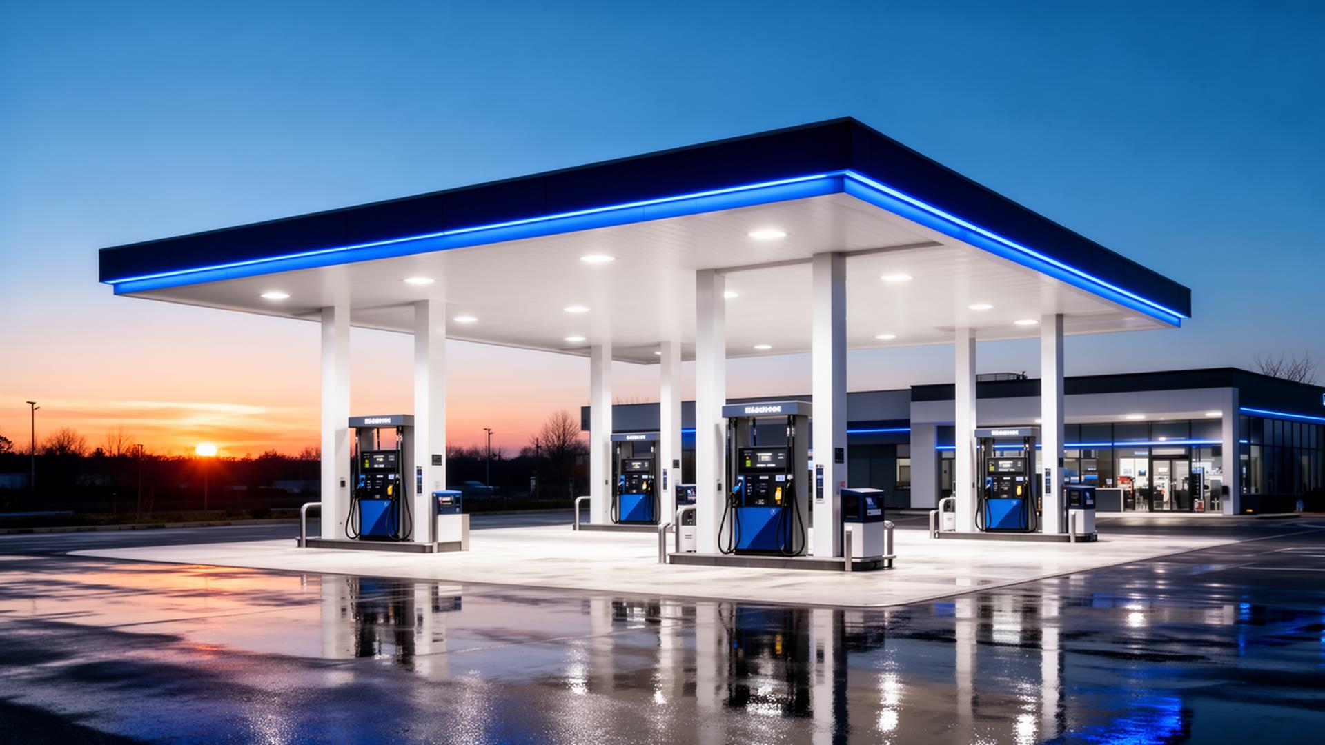 Posto moderno da Rede Camatta ao entardecer